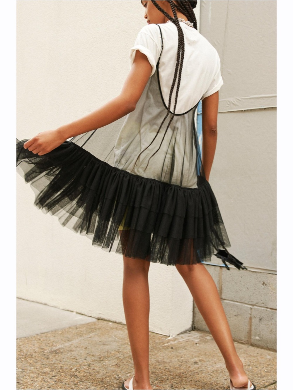Free People Push Send Sheer Black Mesh Tulle Overlay Mini XS NWT